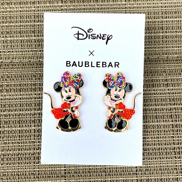 BNWT DISNEY X BAUBLEBAR MINNIE MOUSE GUM BALL BOW & CRYSTAL DRESS POST EARRINGS - Picture 4 of 6